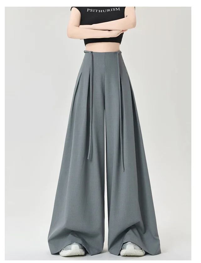French High-Waist Drawstring Wide-Leg Pants 2025 Summer New Detail