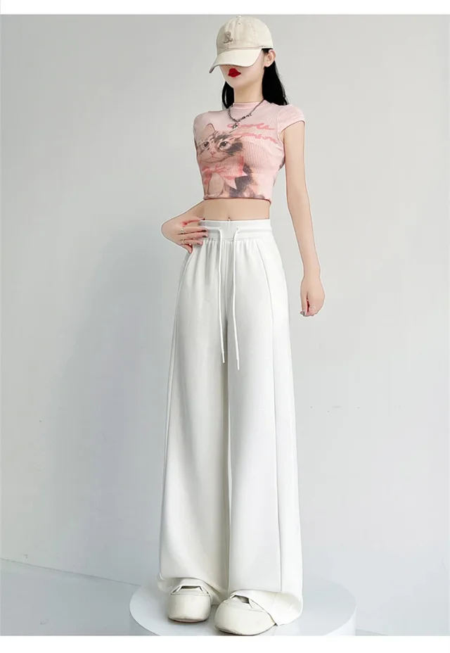 Women's Ice Silk Wide-Leg Trousers for Summer Detail