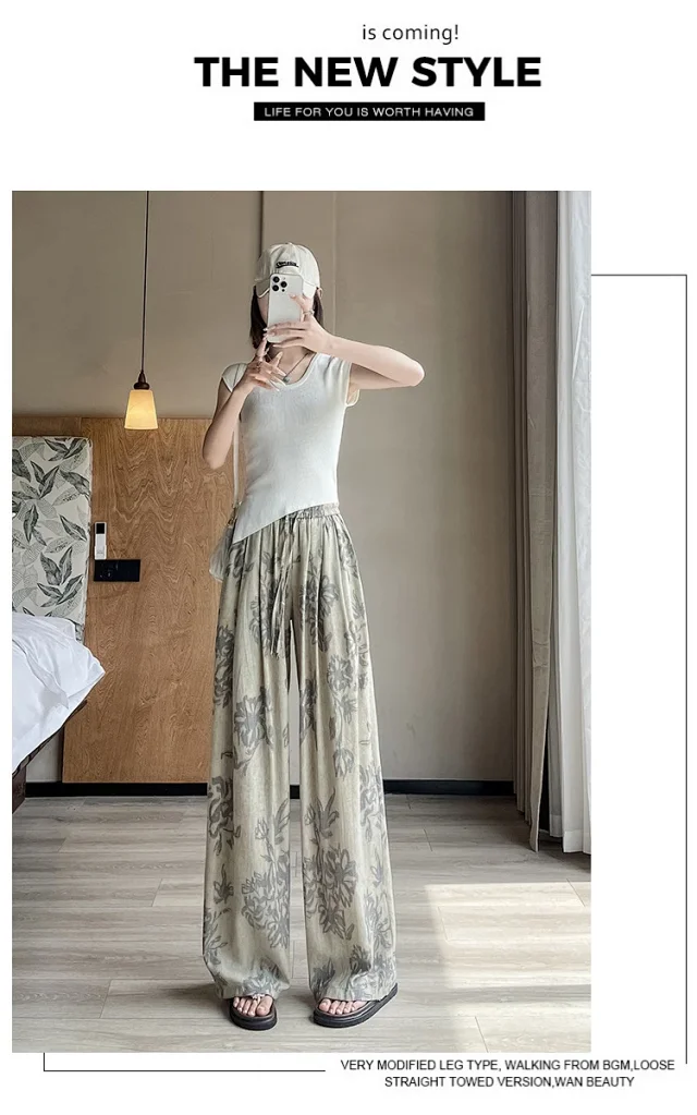 French Retro Linen Wide-leg Pants Detail