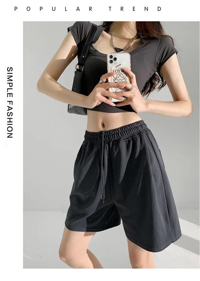 American Retro Wide-leg Casual Shorts Detail