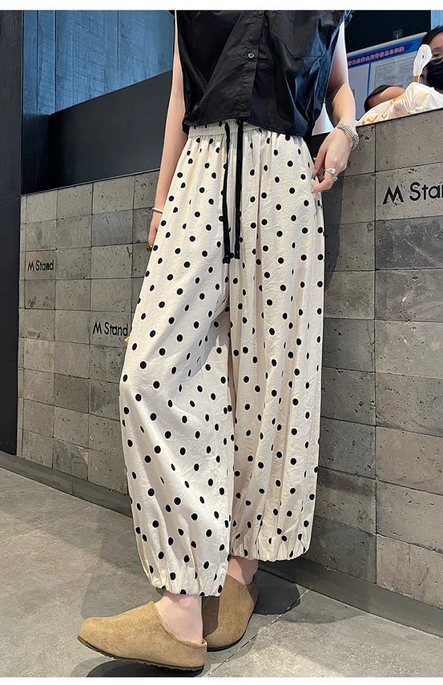 Women's Summer Ice Silk Polka Dot Cotton-Linen Pants Detail