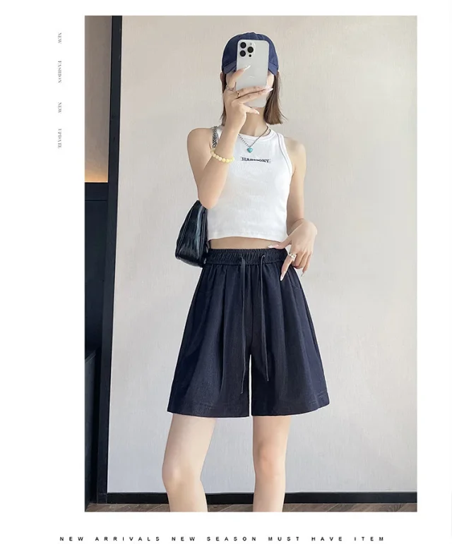 Women's Summer High-waisted Tencel Denim Wide-leg Capris Detail