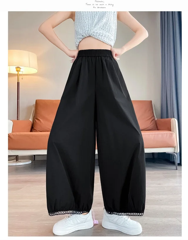 Women's Summer Ice Silk Hollow Lace Lantern Pants Detail