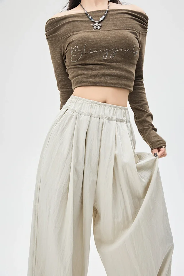 2025 Summer Textured Washed Cotton Wide-Leg Pants Detail