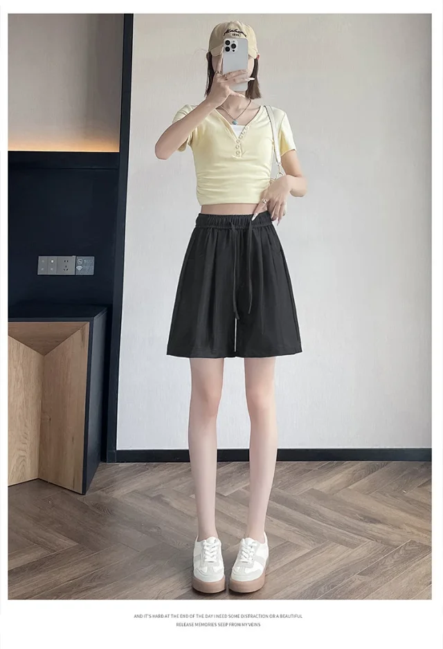 Women's Summer High-waisted Tencel Denim Wide-leg Capris Detail