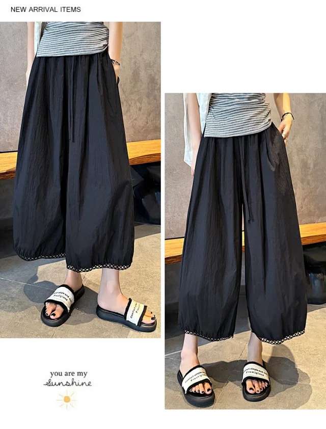 2025 Summer Ice Silk Lace Cropped Pants for Petite Women Detail