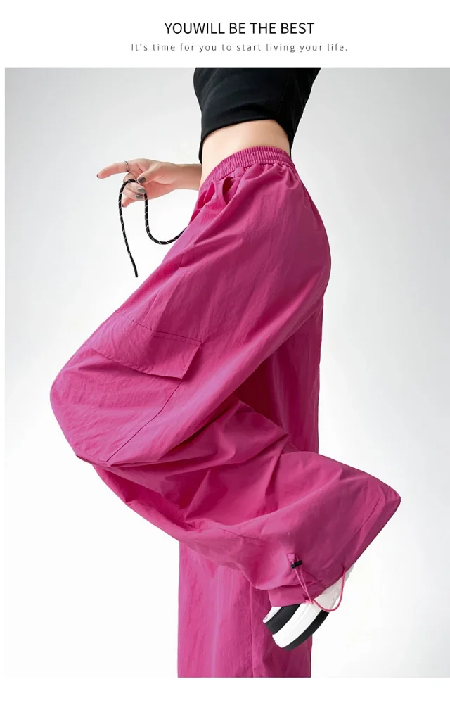 2025 Spring/Summer Women's Sporty Loose Slimming Straight Pants with Drawstring Detail