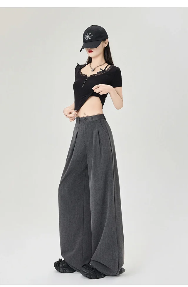 Women's Lace Trim High-Waist Wide-Leg Pants Detail