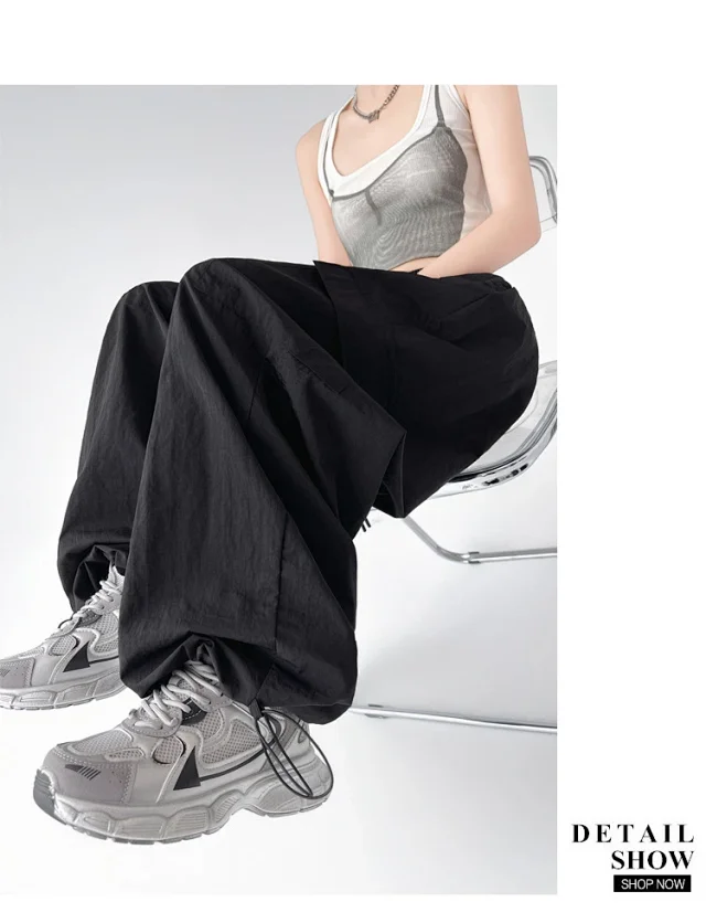 2025 Spring/Summer Women's Sporty Loose Slimming Straight Pants with Drawstring Detail