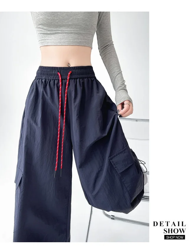 2025 Spring/Summer Women's Sporty Loose Slimming Straight Pants with Drawstring Detail