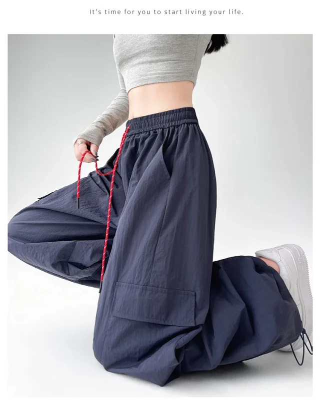 2025 Spring/Summer Women's Sporty Loose Slimming Straight Pants with Drawstring Detail