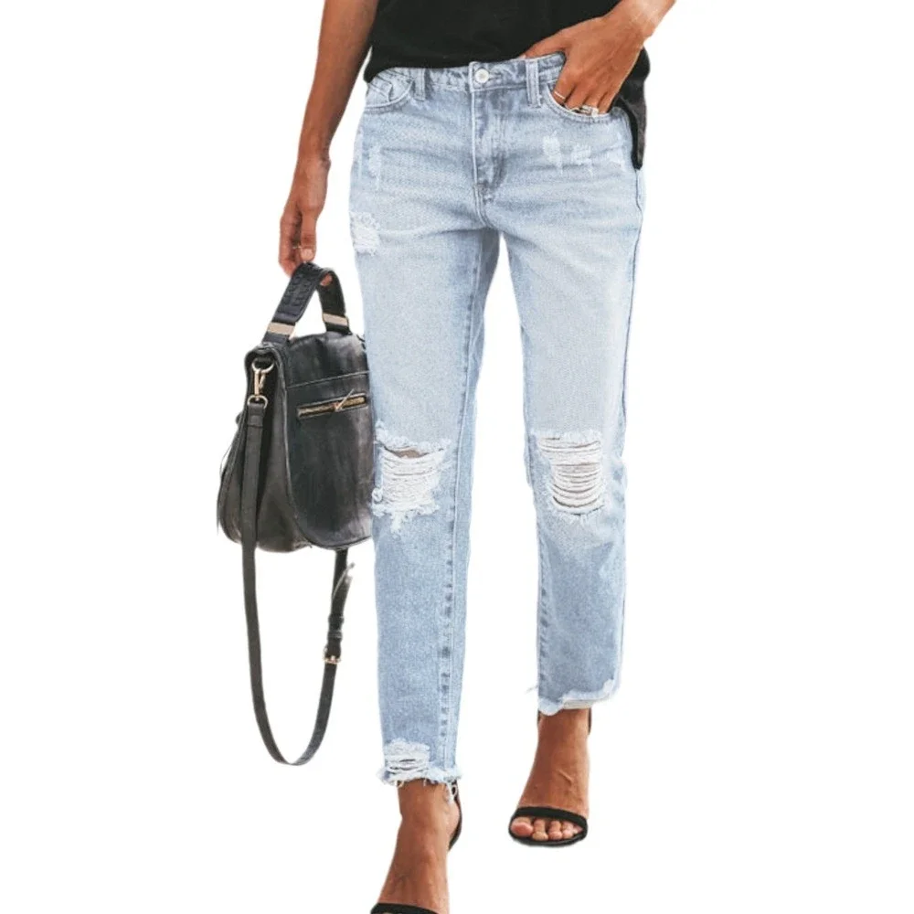 TUME Ripped Vintage Denim Jeans for Women