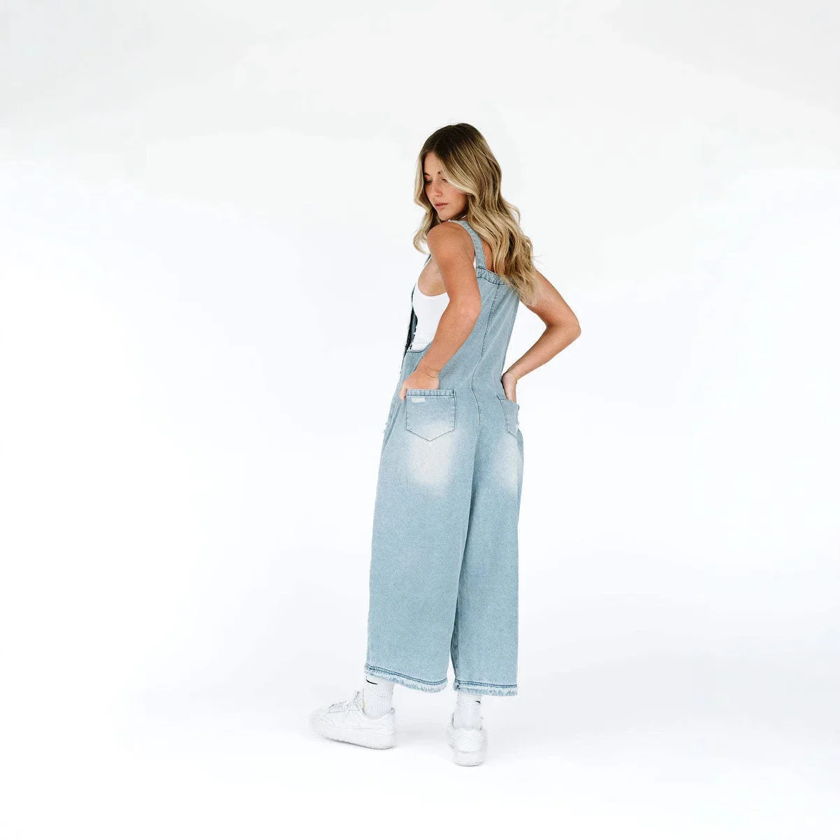 Vintage Distressed Wide-Leg Denim Overalls for Women