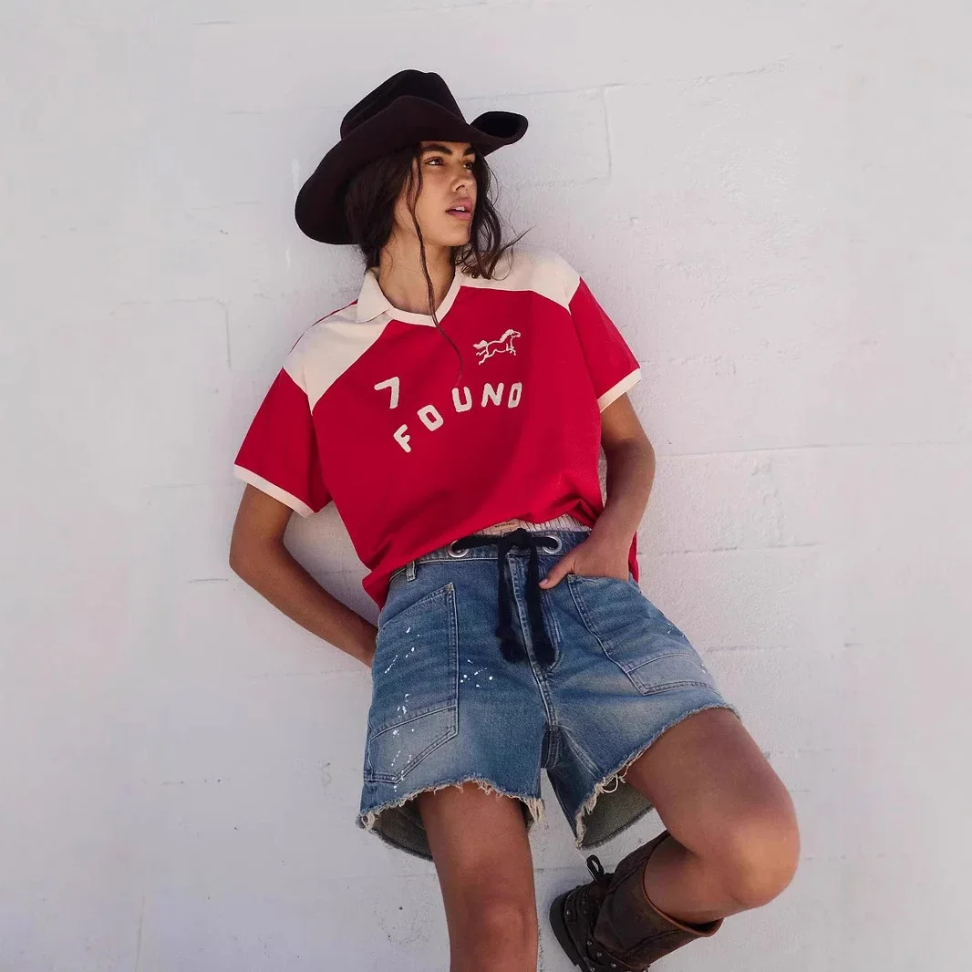 European and American Casual Drawstring Denim Shorts for Women
