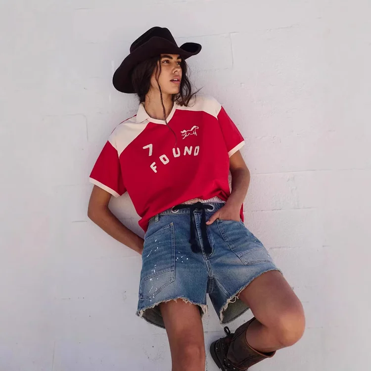 European and American Casual Drawstring Denim Shorts for Women