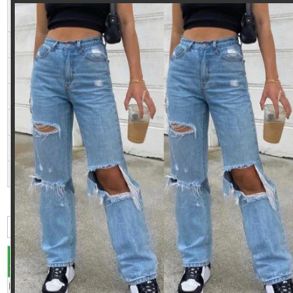 High-waisted Wide-leg Ripped Jeans for Women
