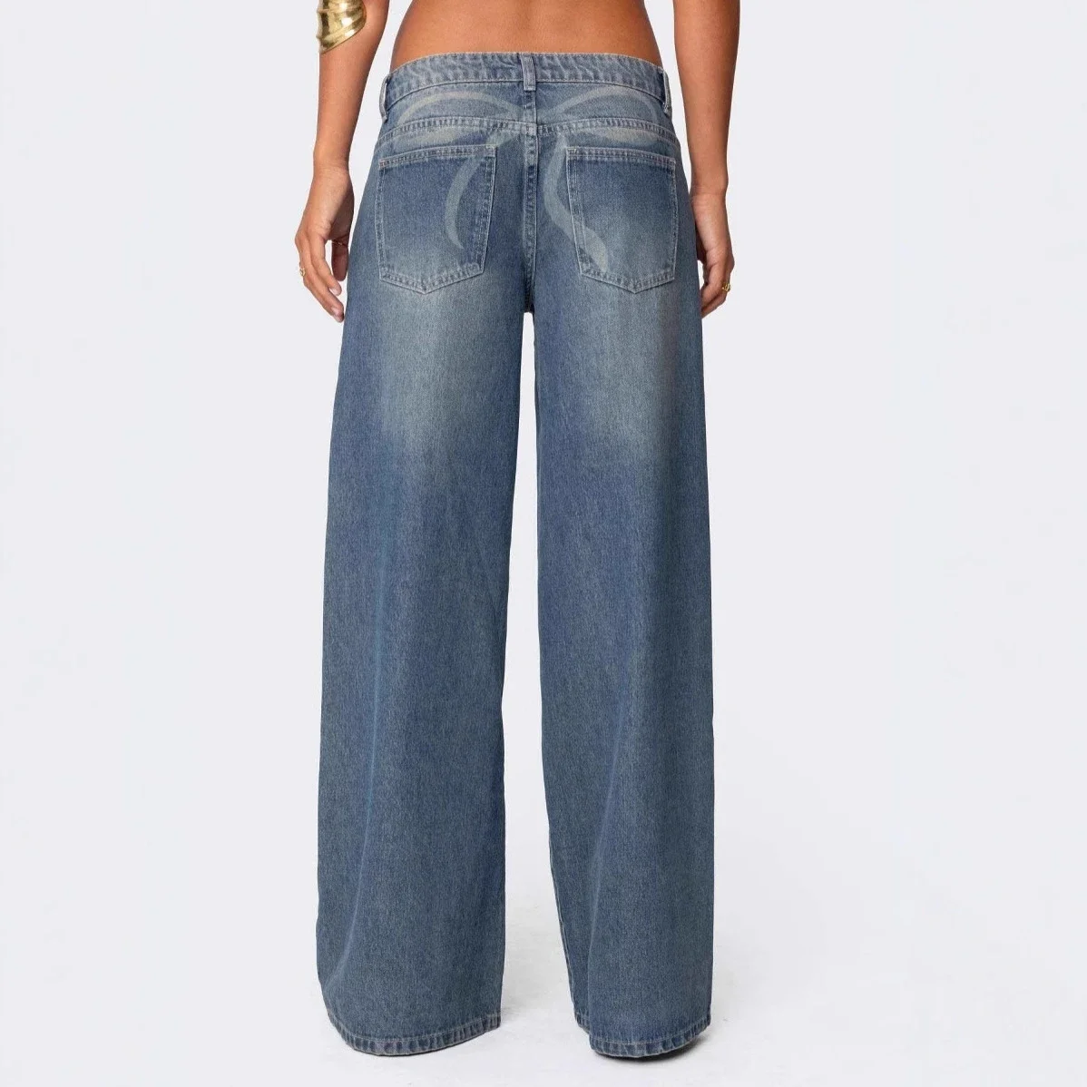 Women's Wide-Leg Printed Denim Pants