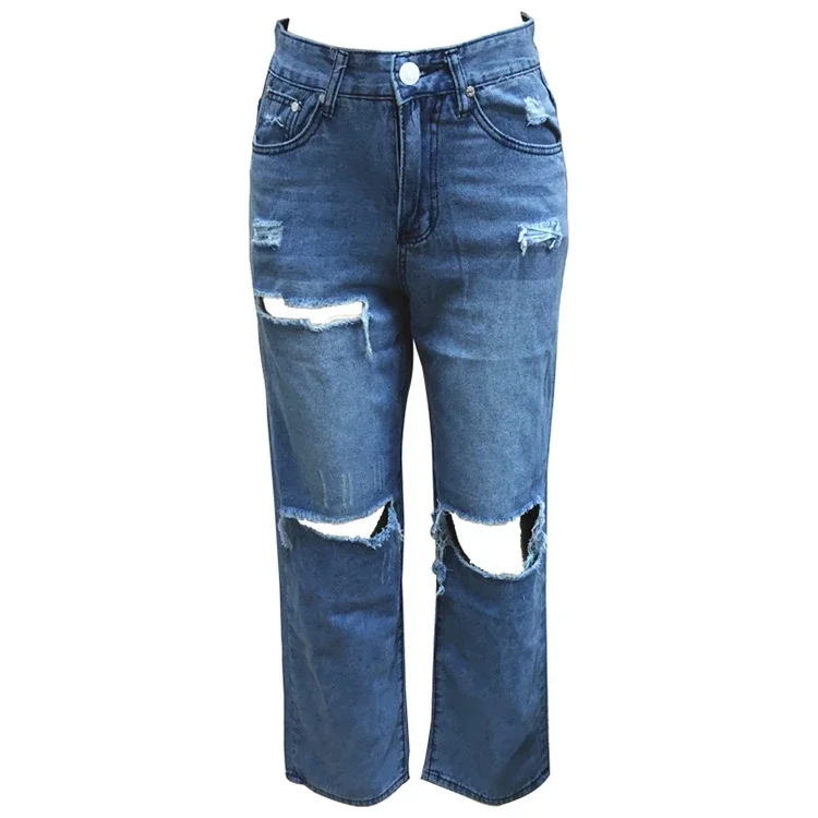 High-waisted Wide-leg Ripped Jeans for Women