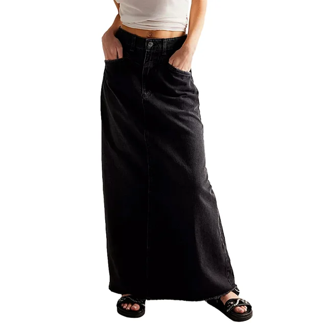 Summer Loose Straight Denim Midi Skirt Detail