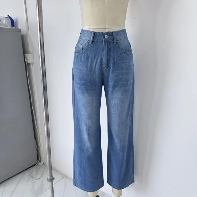 2025 Euro - US Hot Cat - whisker Wide - leg Jeans Detail