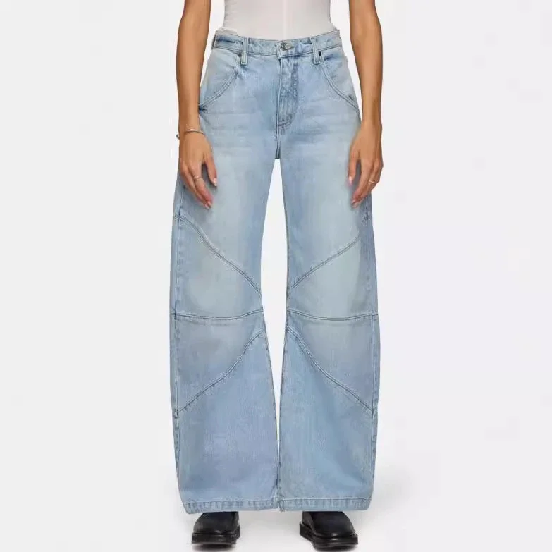 Euro - American Fashion Patchwork Pintuck Washed Jeans