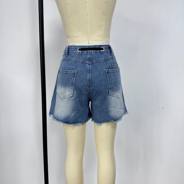 European and American Casual Drawstring Denim Shorts for Women Detail