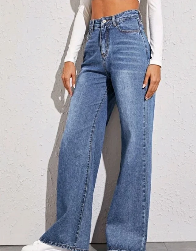 2025 Euro - US Hot Cat - whisker Wide - leg Jeans Detail