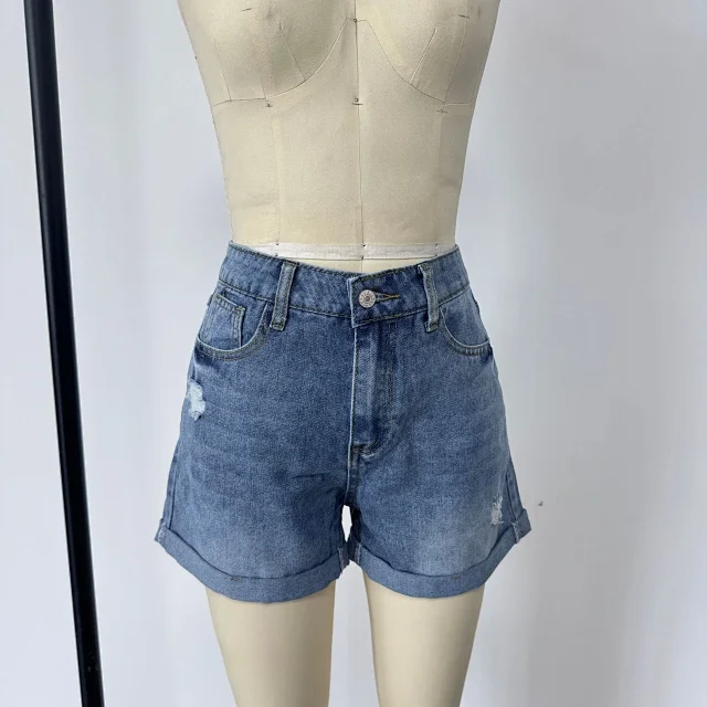 Women's High - Waisted Tassel Ripped Denim Shorts (Plus Size, 7 Colors Added) Detail