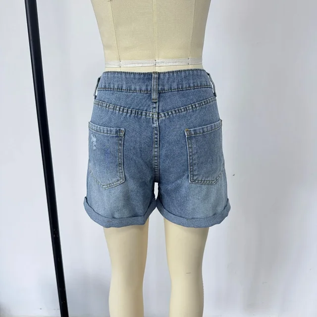 Women's High - Waisted Tassel Ripped Denim Shorts (Plus Size, 7 Colors Added) Detail