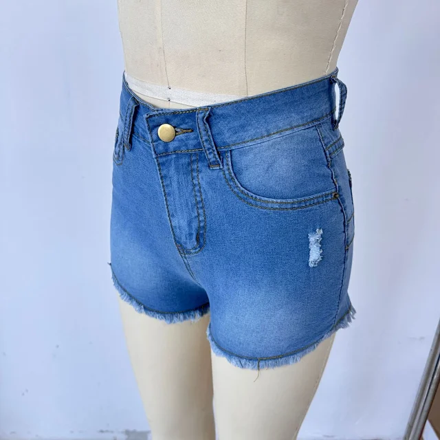 Aliexpress Indie Site: Elastic Ripped Fringe Denim Shorts (Women) Detail
