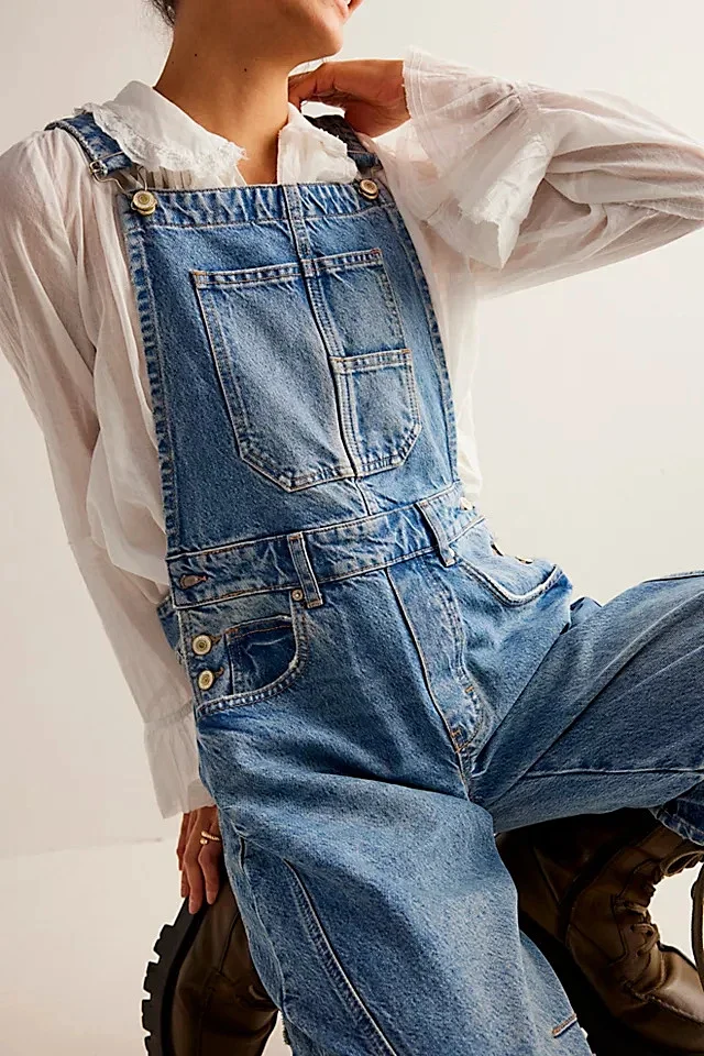 Retro Street Denim Overalls Detail