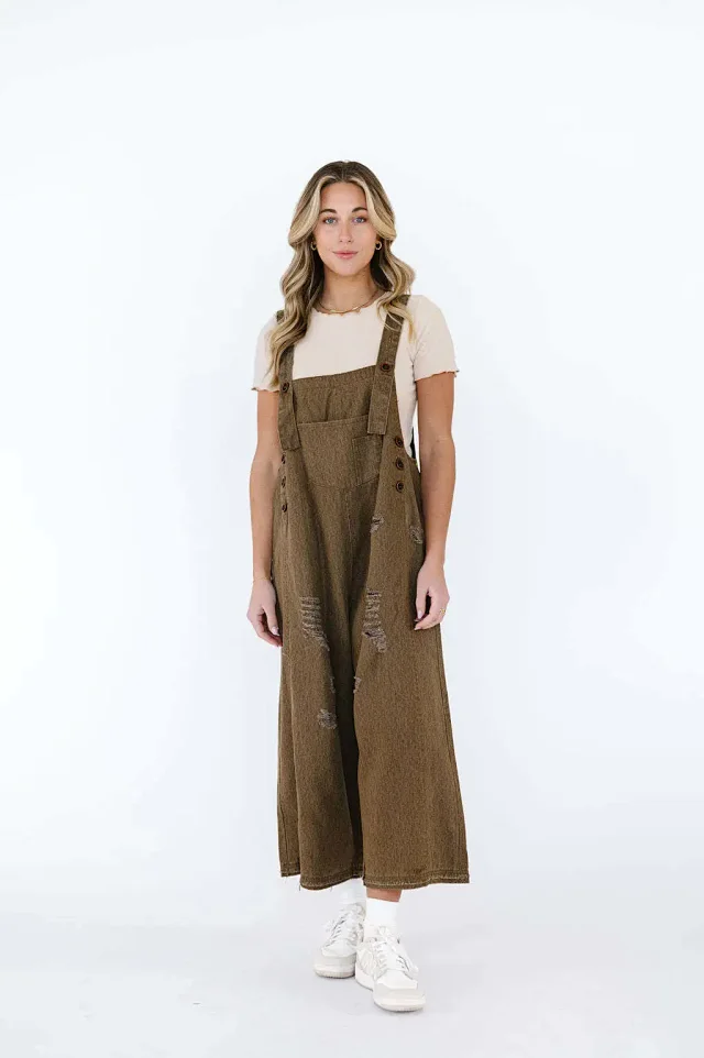 Vintage Distressed Wide-Leg Denim Overalls for Women Detail