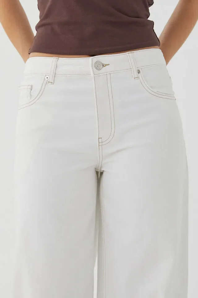 Retro Gray Distressed Wide-Leg High-Waist Jeans Detail
