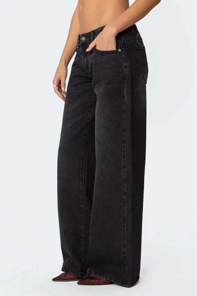 Women's Wide-Leg Printed Denim Pants Detail