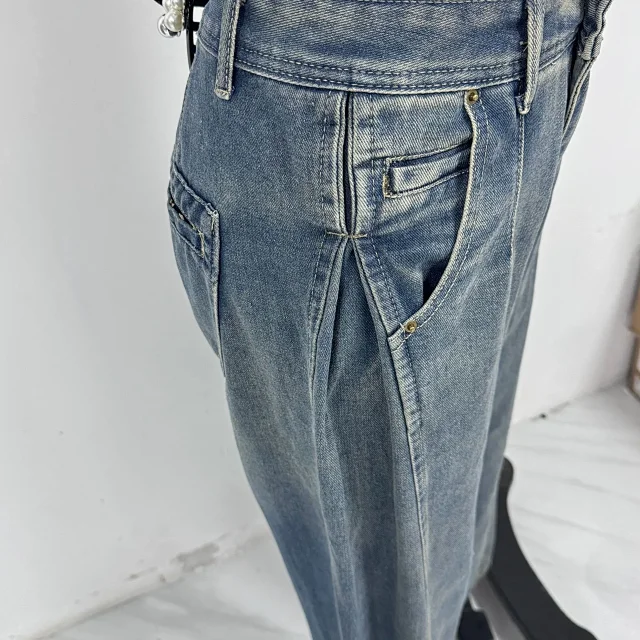 Vintage Wide-Leg Denim Pants for Women Detail