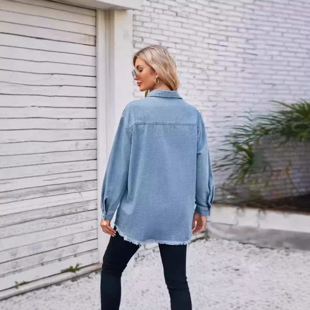 Vintage Western-Washed Denim Coat for Women