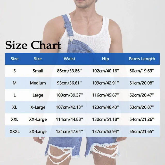 Men's Denim Suspender Shorts with Ripped Design Detail