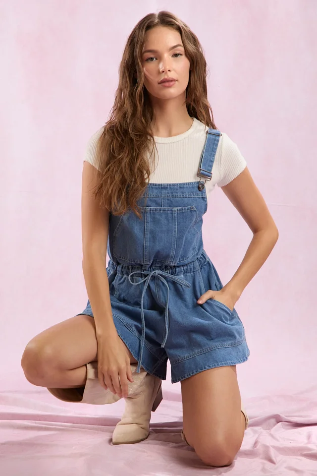 Stylish Loose Denim Overalls for Girls Detail