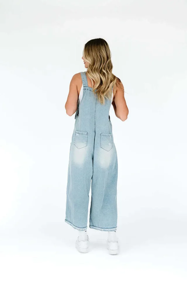 Vintage Distressed Wide-Leg Denim Overalls for Women Detail