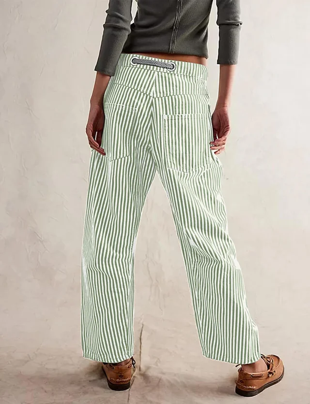 Mid-waist Striped Wide-leg Pants Detail