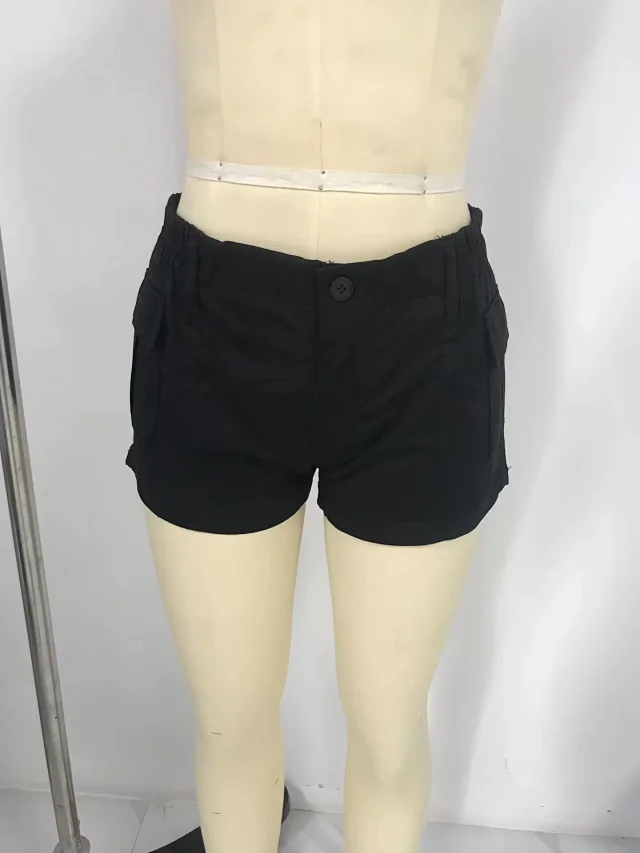 Women's Solid Workwear Denim Shorts Detail