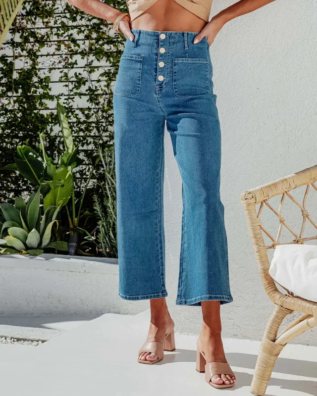 Retro Indigo Striped Wide-Leg High-Waist Jeans Detail