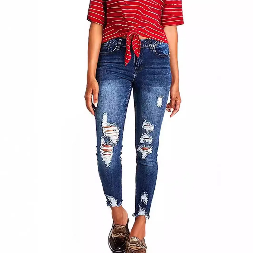 High-Waist Stretch Ripped Jeans for Women