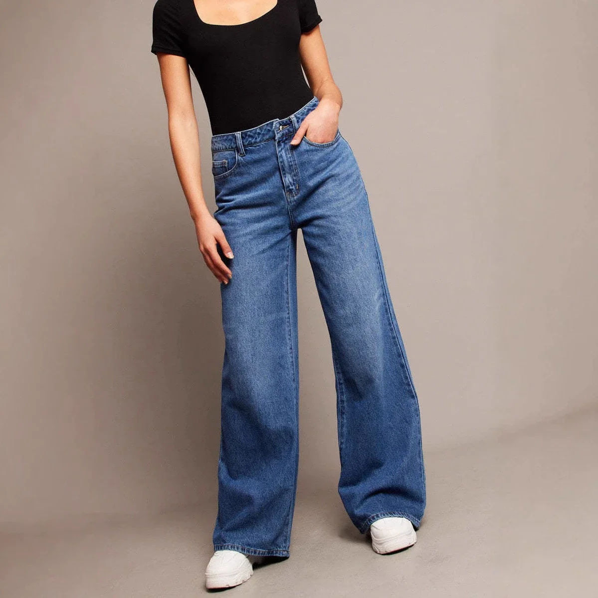 Women's Vintage High-waist Wide-leg Jeans