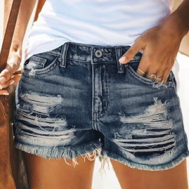 Eaby High-waist Tassel Ripped Denim Shorts Detail