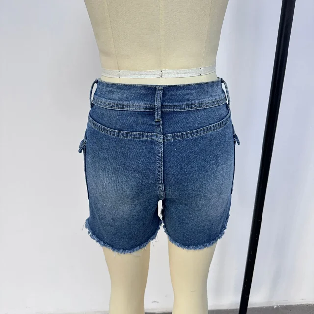 2025 Temu High-Waist Stretch Denim Shorts Detail