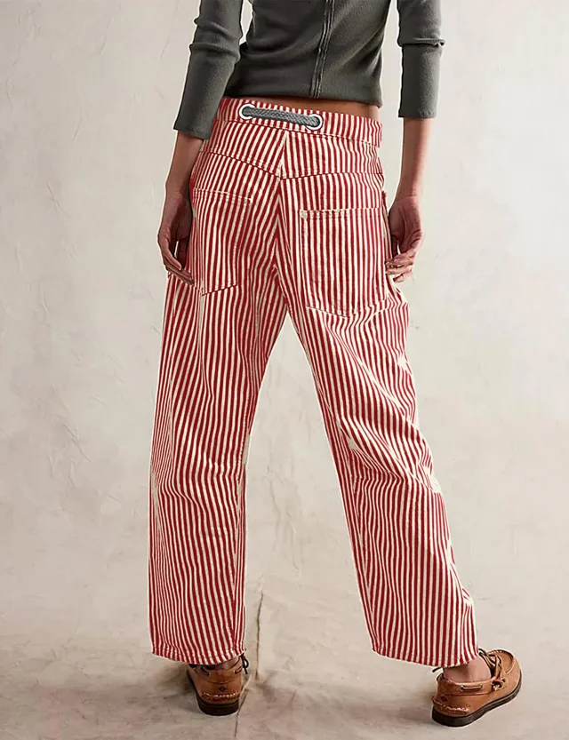 Mid-waist Striped Wide-leg Pants Detail