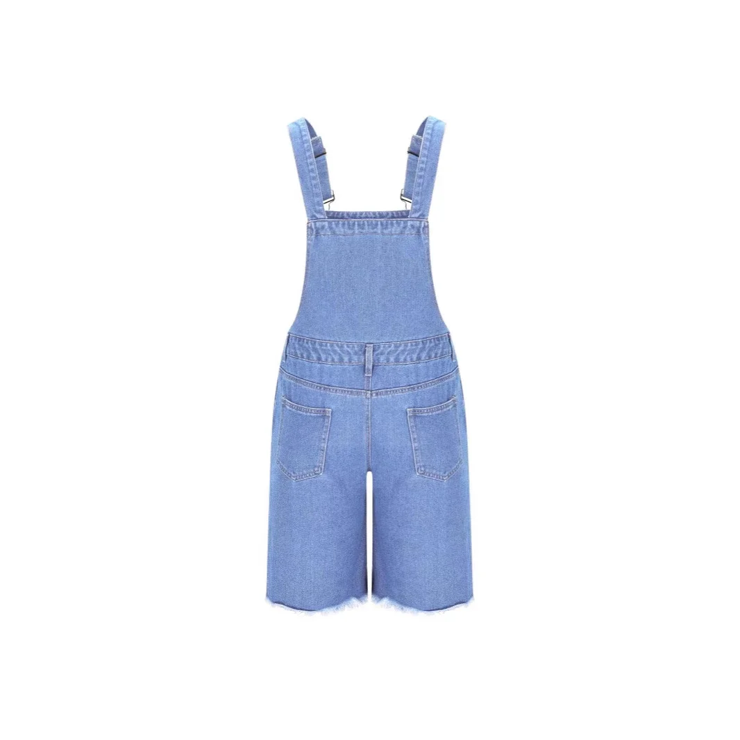 TEMU Big Size Ripped Men's Denim Bib Shorts