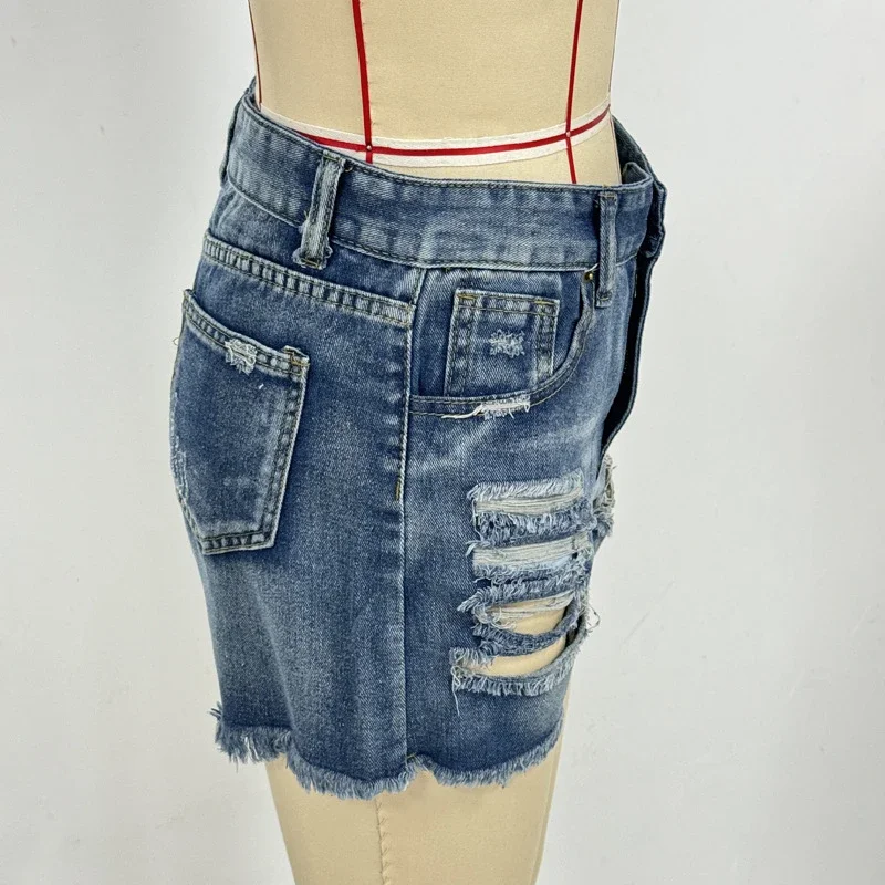 2025 Summer New Tassel Ripped Denim Shorts