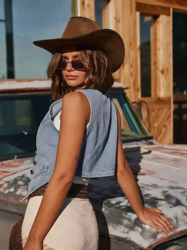 Amazon Retro Denim Vest for Women Detail